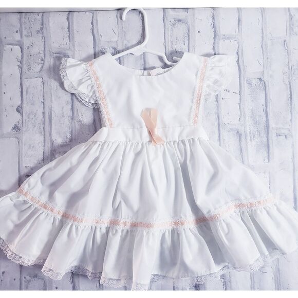 Vintage 80's Girls White Ruffle Lace Dress - Picture 2 of 4
